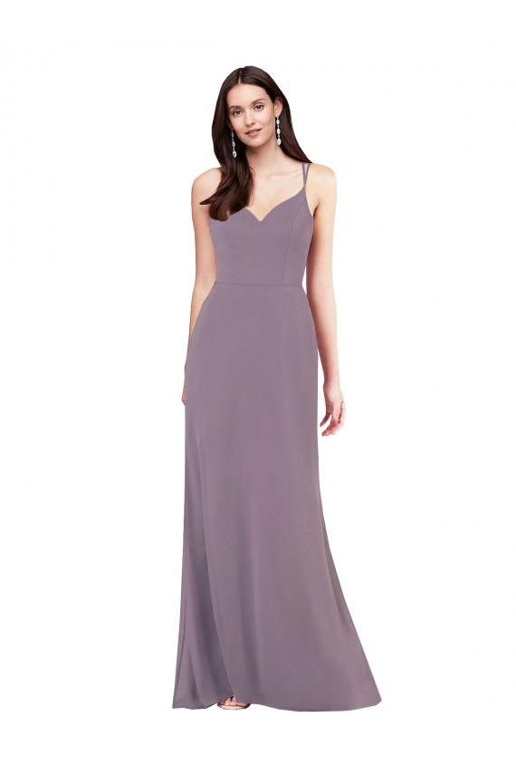 Affordable Simple Floor-Length Chiffon Bridesmaid Dress with Criss-Cross Back UK