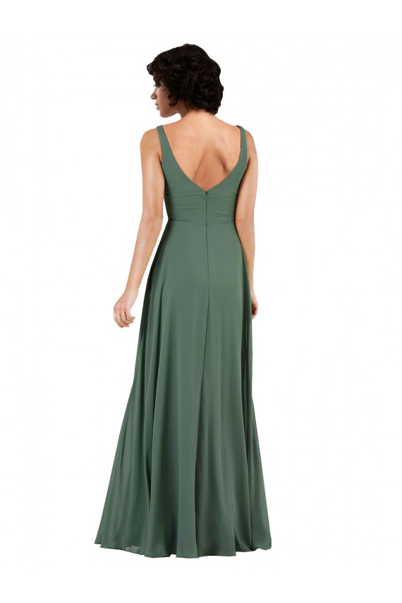Affordable V-Neckline Wrapped Chiffon Bridesmaid Dress with Skirt Slit UK