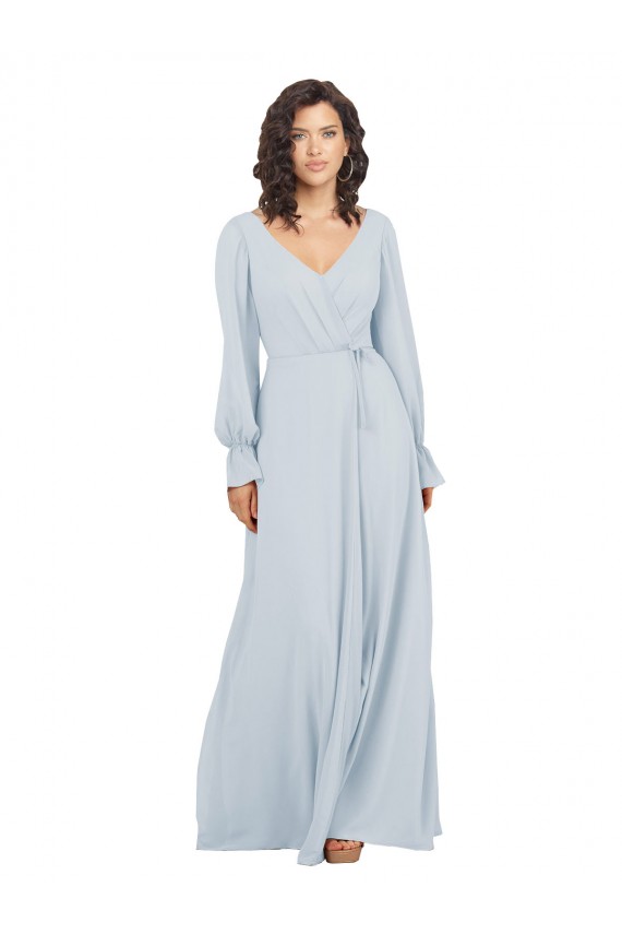 Affordable Long Sleeve Chiffon Bridesmaid Dress with Bow Detail UK