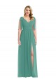 Affordable Plunge Neckline Bow Shoulder Chiffon Maxi Bridesmaid Dress UK