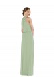 Affordable High Neck Scarf Tie Blouson Bodice Maxi Bridesmaid Dress with Front Slit UK