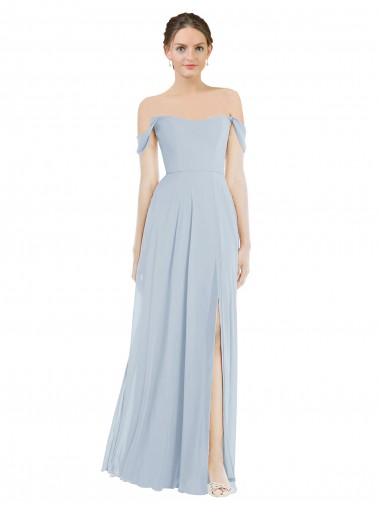 Affordable Off the Shoulder Basque Neck Maxi Bridesmaid Dress with Flounce Sleeves UK