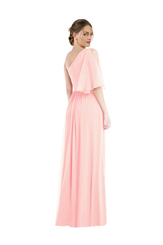 Affordable One Shoulder Bell Sleeves Chiffon Maxi Bridesmaid Dress UK