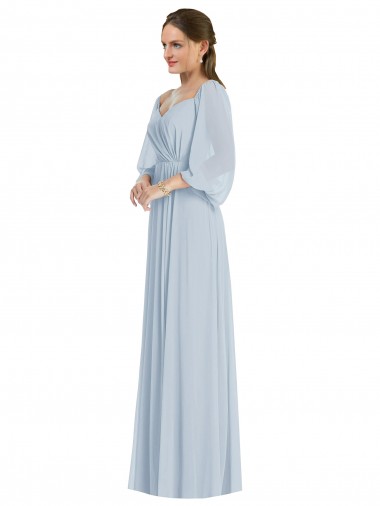 Affordable Off the Shoulder Puff Sleeve Maxi Bridesmaid Dress with Front Slit UK