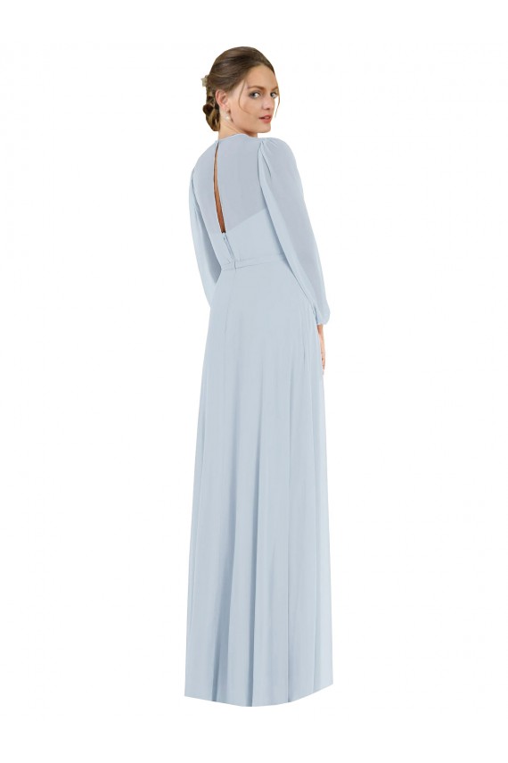 Affordable Strapless Chiffon Maxi Bridesmaid Dress with Puff Sleeve Blouson Overlay UK