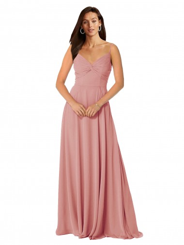 Affordable Twist-Knot V-Neck Long Chiffon Bridesmaid Dress UK
