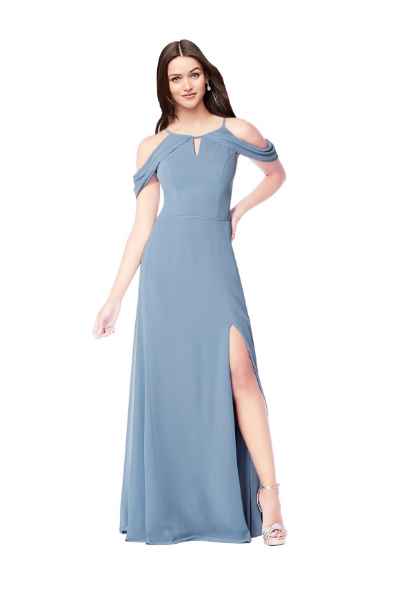 Affordable High Neck Chiffon Bridesmaid Dress with Draped Sleeves UK