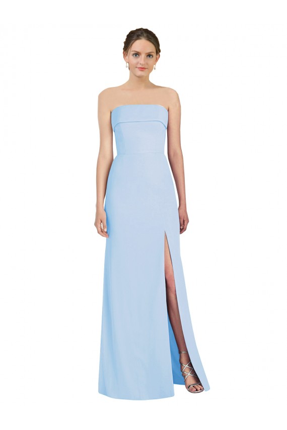 Affordable Strapless Trumpet Chiffon Bridesmaid Dress with Thigh high Slit UK