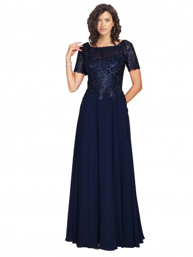 Affordable Short Sleeves A-Line Long Chiffon Bridesmaid Dress with Beaded Bodice UK