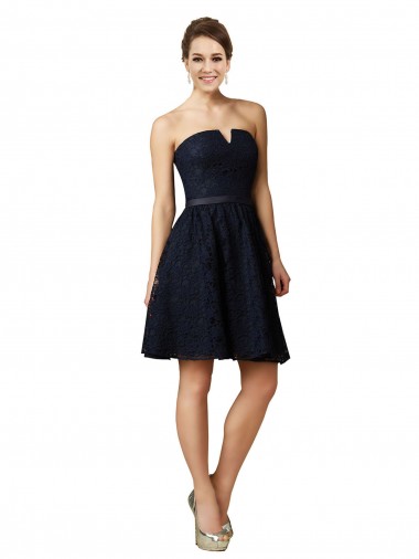 Affordable Classic Knee Length Lace Bridesmaid Dress with Notched Neckline UK