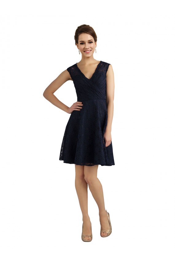 Affordable Short V-Neck Lace Bridesmaid Dress with Illusion Back UK