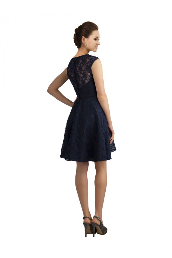 Affordable Short V-Neck Lace Bridesmaid Dress with Illusion Back UK