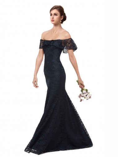 Affordable Off the Shoulder Long Lace Bridesmaid Dress with Flutter Sleeves UK