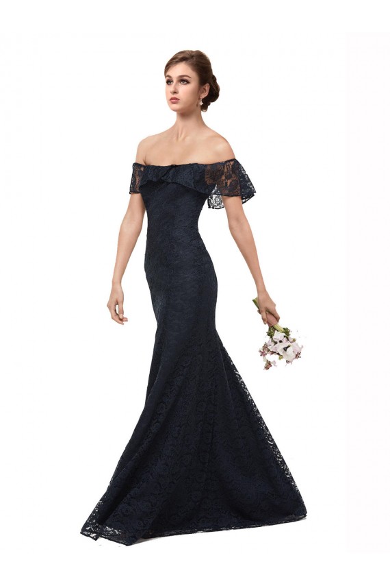 Affordable Off the Shoulder Long Lace Bridesmaid Dress with Flutter Sleeves UK