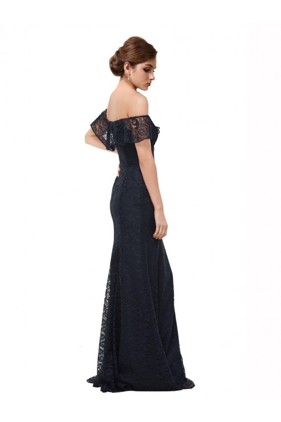 Affordable Off the Shoulder Long Lace Bridesmaid Dress with Flutter Sleeves UK