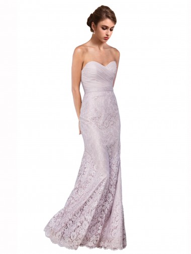 Affordable Floor Length Fitted Sweetheart Lace Bridesmaid Dress UK