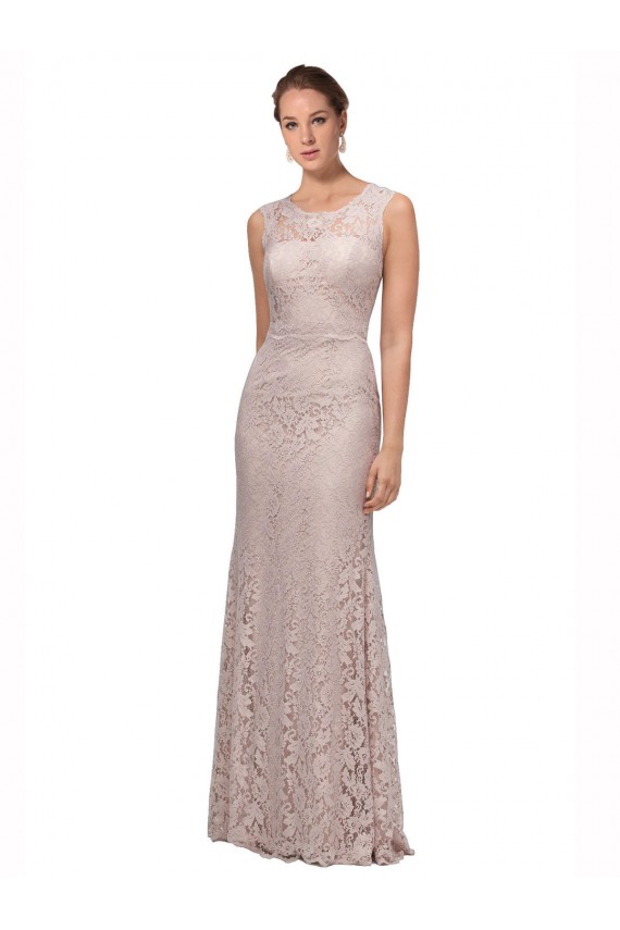Affordable Long Sleeveless All Lace Bridesmaid Dress with Scoop Neckline UK