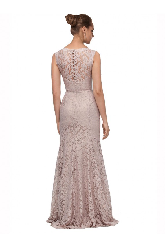 Affordable Long Sleeveless All Lace Bridesmaid Dress with Scoop Neckline UK