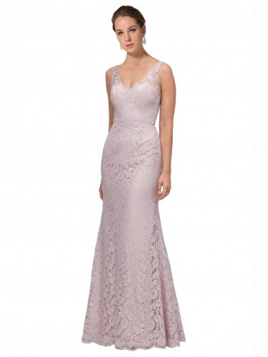 Affordable Lace V-Neckline Long Full Length Bridesmaid Dress UK