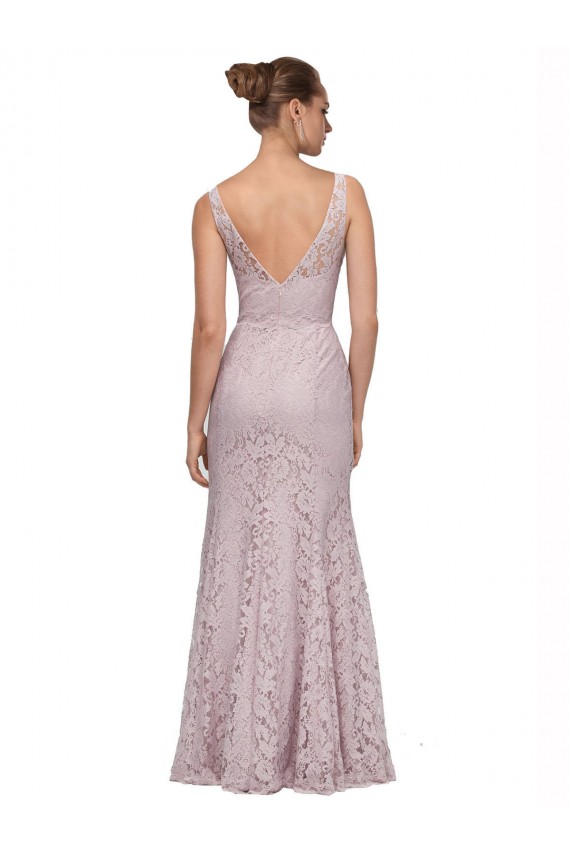 Affordable Lace V-Neckline Long Full Length Bridesmaid Dress UK