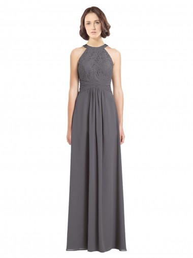 Affordable Long Chiffon Bridesmaid Dress with Corded Lace Bodice UK