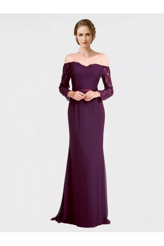 Affordable Full Length Long Bridesmaid Dress with Lace Off The Shoulder Bodice UK