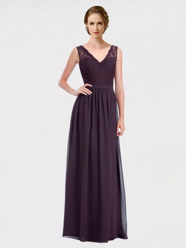 Affordable V-Neck Bridesmaid Dress with Corded Lace Bodice UK