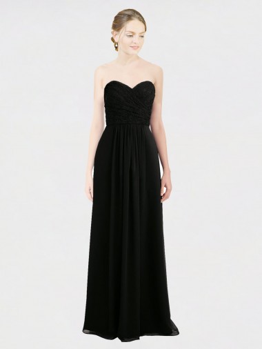 Affordable Long Strapless Lace Bodice Bridesmaid Dress with Sweetheart Neckline and Criss-Cross Pleats UK