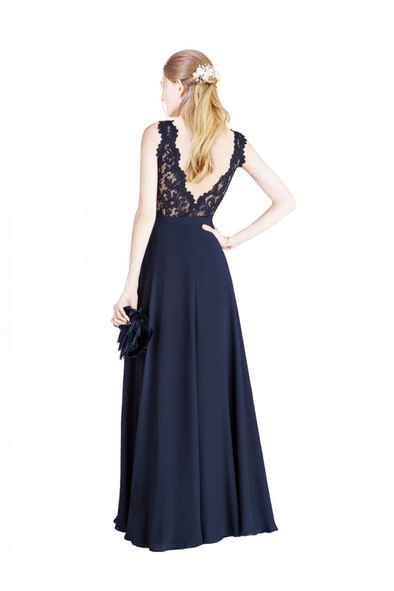 Affordable Bateaux Neckline A-Line Lace Bridesmaid Dress with Top Nude Layer UK