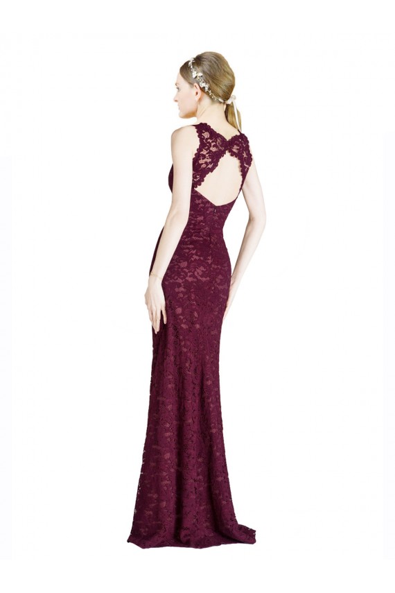 Affordable Long Lace Bridesmaid Dress with Peekaboo Bodice and Keyhole Back UK