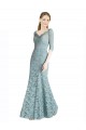 Affordable Half Sleeves Pleated Lace Bridesmaid Dress with Wrap-Around Portrait Neckline UK