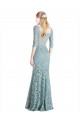 Affordable Half Sleeves Pleated Lace Bridesmaid Dress with Wrap-Around Portrait Neckline UK