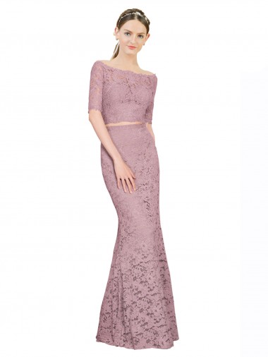 Affordable Short Sleeves Crop Top Mermaid Lace Bridesmaid Dress UK
