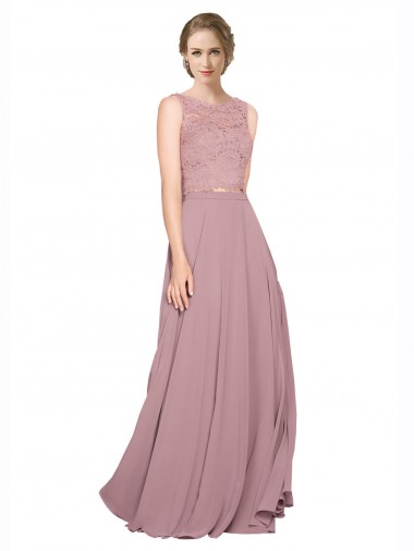 Affordable Long A-Line Chiffon Bridesmaid Dress with Sleeveless Lace Crop Top UK