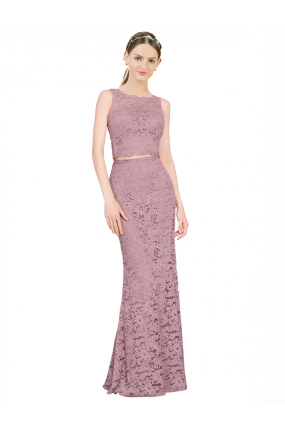 Affordable Sleeveless Crop Top High Neck Mermaid Lace Bridesmaid Dress UK