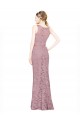 Affordable Sleeveless Crop Top High Neck Mermaid Lace Bridesmaid Dress UK