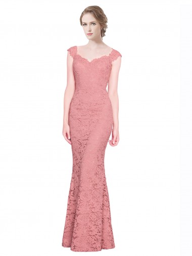 Affordable Sweetheart Mermaid Long Lace Bridesmaid Dress with Wide Straps UK