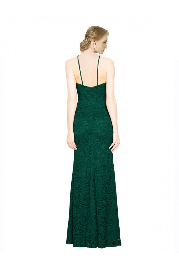 Affordable High Illusion Halter Neck Long Lace Bridesmaid Dress UK
