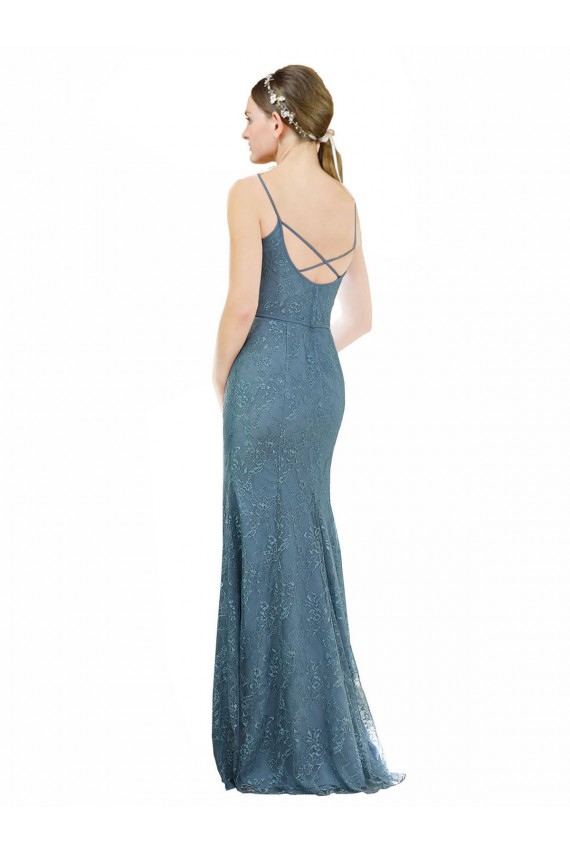 Affordable Deep V-Neck All Over Chantilly Lace Bridesmaid Dress with Criss Cross Open Back UK