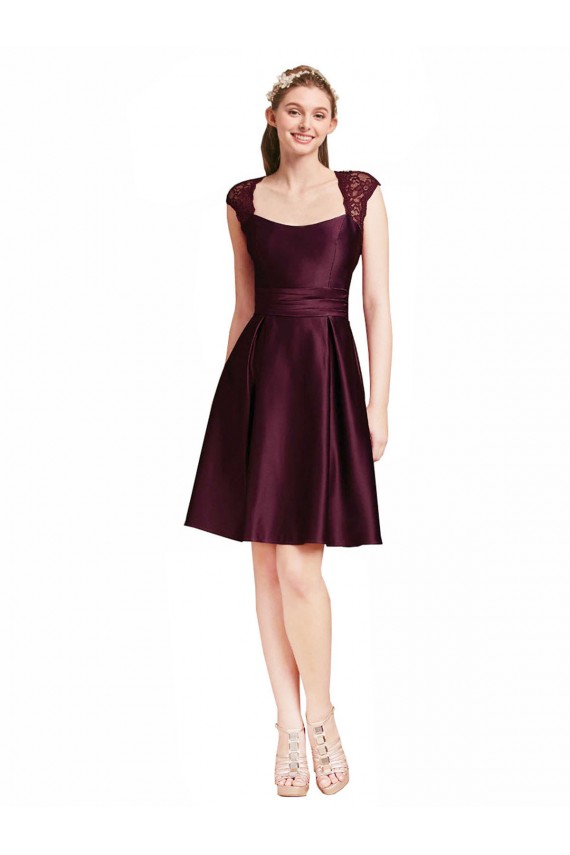 Affordable Short Knee Length Lace Bridesmaid Dress with Square Neck UK