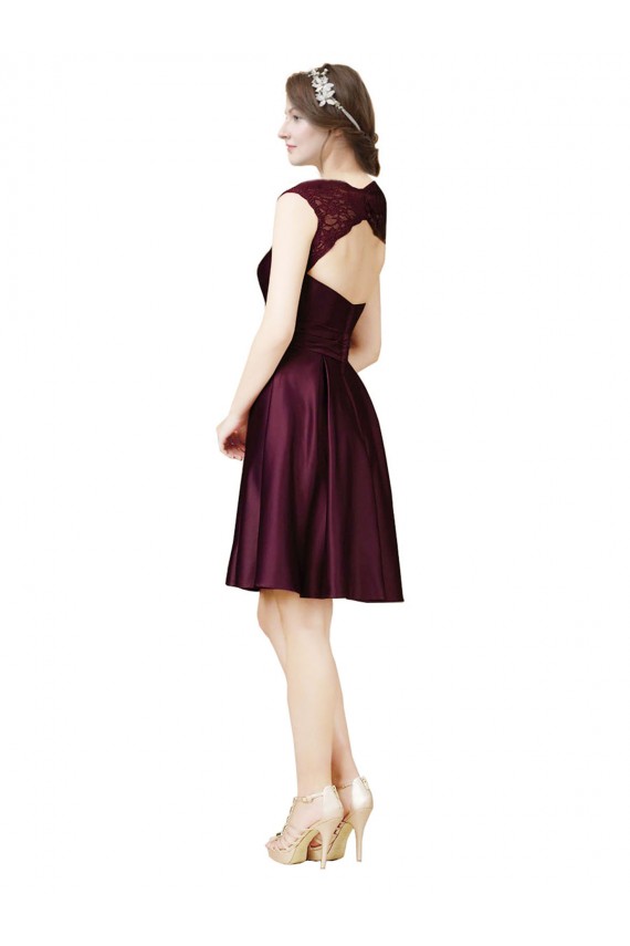 Affordable Short Knee Length Lace Bridesmaid Dress with Square Neck UK
