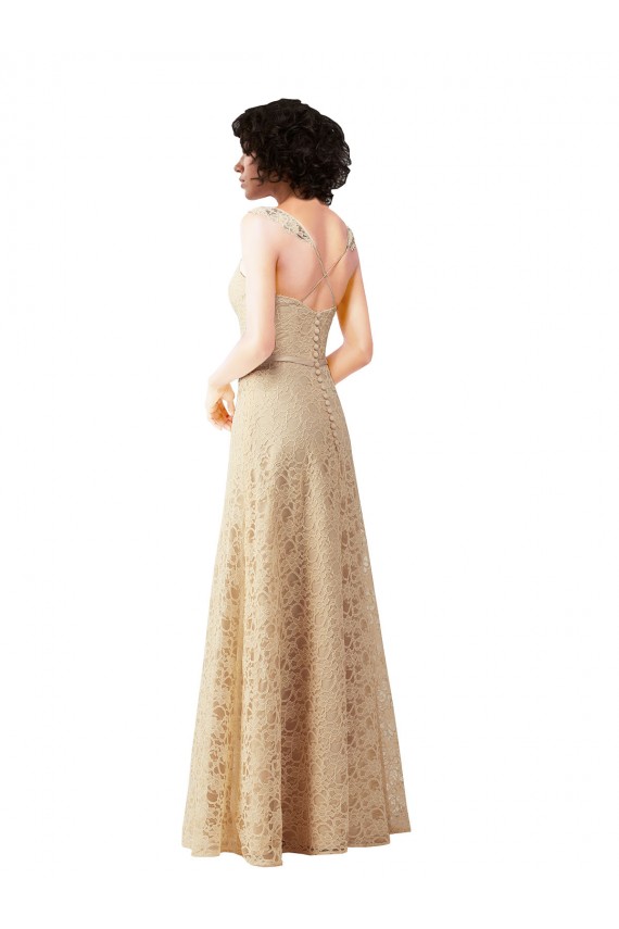 Affordable Lace A-Line Long Bridesmaids Dress with Satin Waistband UK
