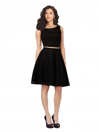 Affordable Two Piece Short Lace Bridesmaid Dress with Jewel Neckline UK