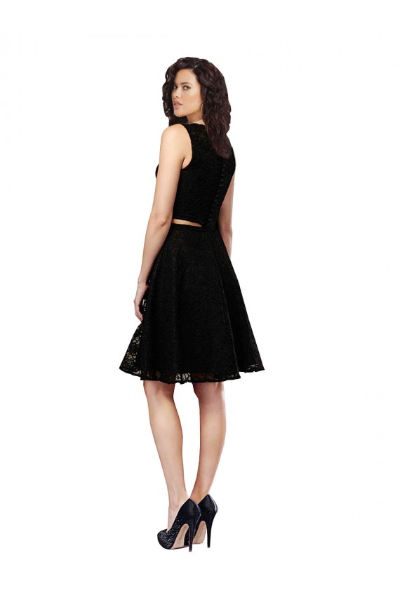 Affordable Two Piece Short Lace Bridesmaid Dress with Jewel Neckline UK