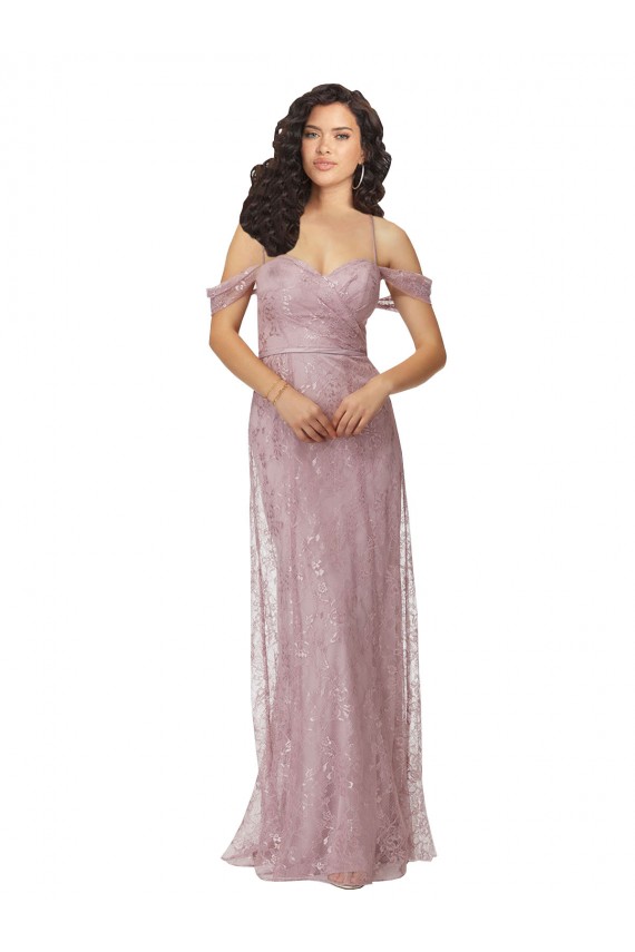 Affordable Sweetheart Chantilly Lace Bridesmaid Dress with Off the Shoulder Sleeves UK