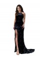 Affordable High Neckline Lace Open Back Bridesmaid Dress with High Slit UK
