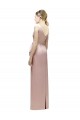 Affordable Sleeveless V-Neck Long Satin Bridesmaid Dress with Draped Bodice and Tiered Bow UK
