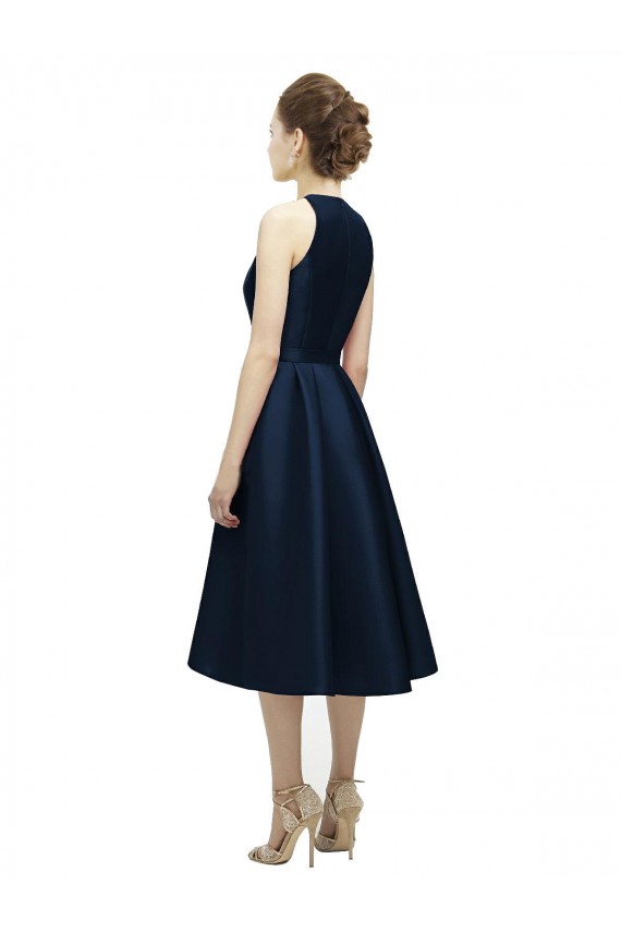 Affordable Halter Neck Short Tea Length Sleeveless Satin Bridesmaid Dress UK