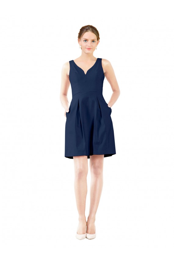 Affordable V-Neck A-Line Satin Bridesmaid Dress with Pockets UK