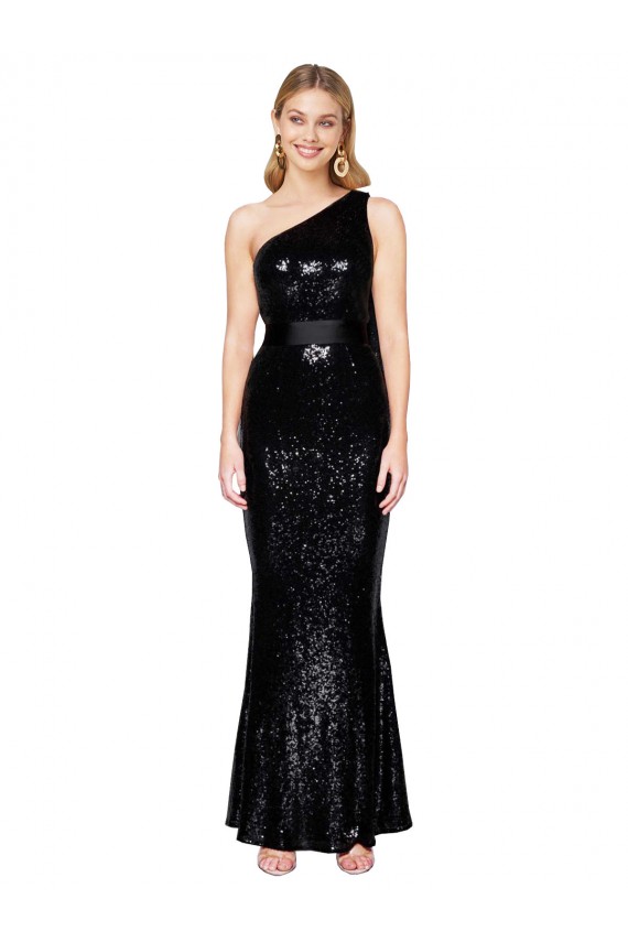 Affordable Draped One Shoulder Long Full Length Sequin Bridesmaid Dress UK